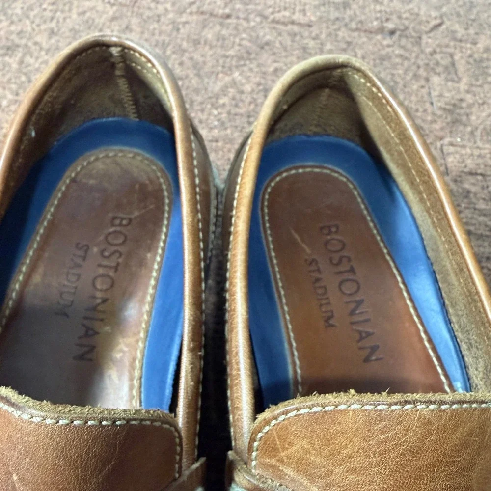 Bostonian Stadium Mens‎ 9 M Tan Woven Leather Penny Loafers Made in Brazil 21633